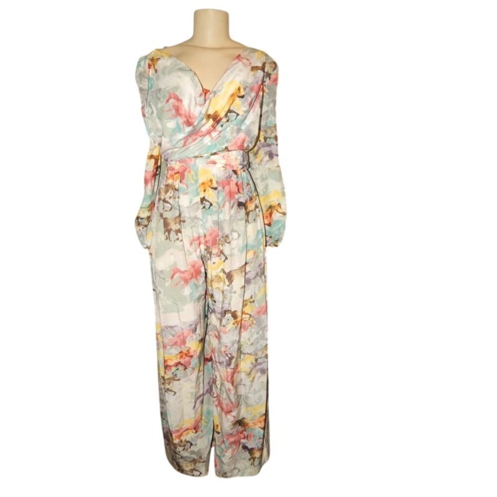 Ainsley Watercolor Horse Print Jumpsuit Exquisite Drape Silk & Cotton Size S